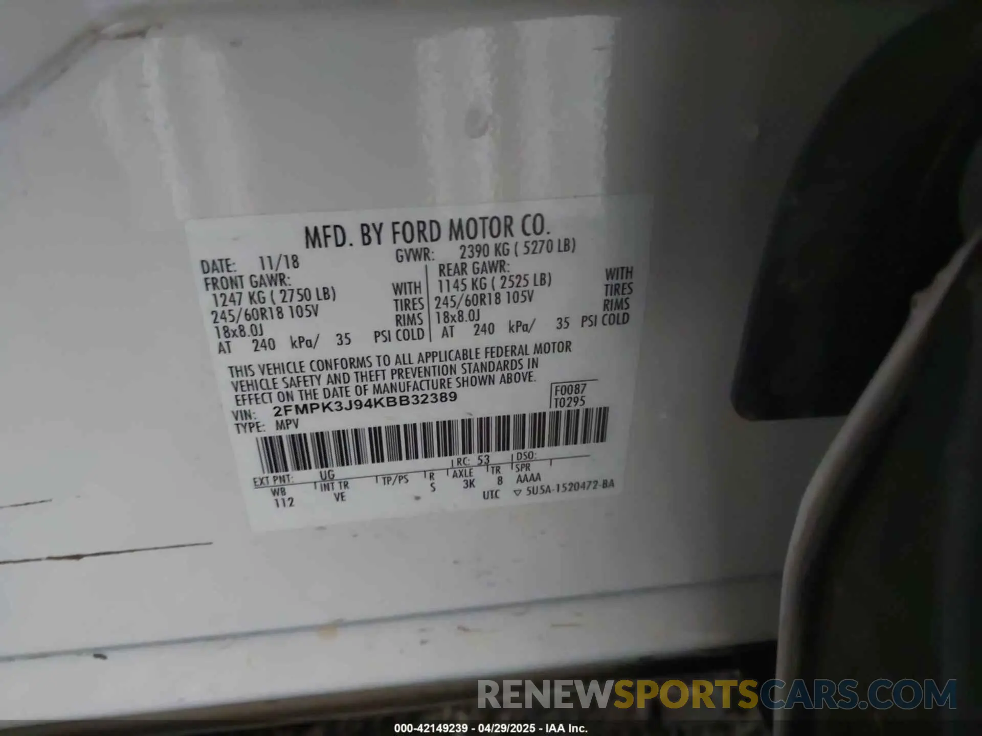 9 Photograph of a damaged car 2FMPK3J94KBB32389 FORD EDGE 2019