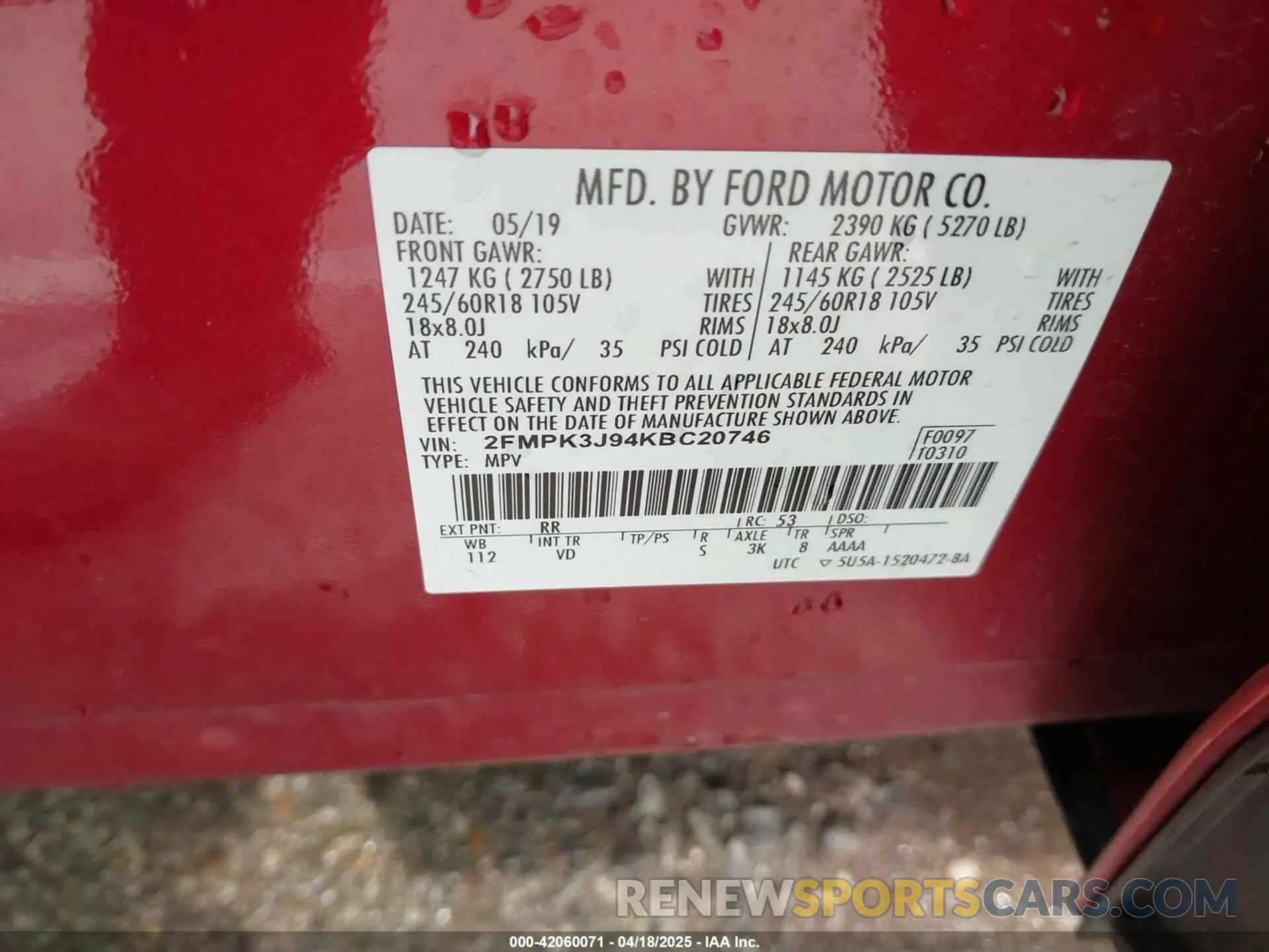 9 Photograph of a damaged car 2FMPK3J94KBC20746 FORD EDGE 2019