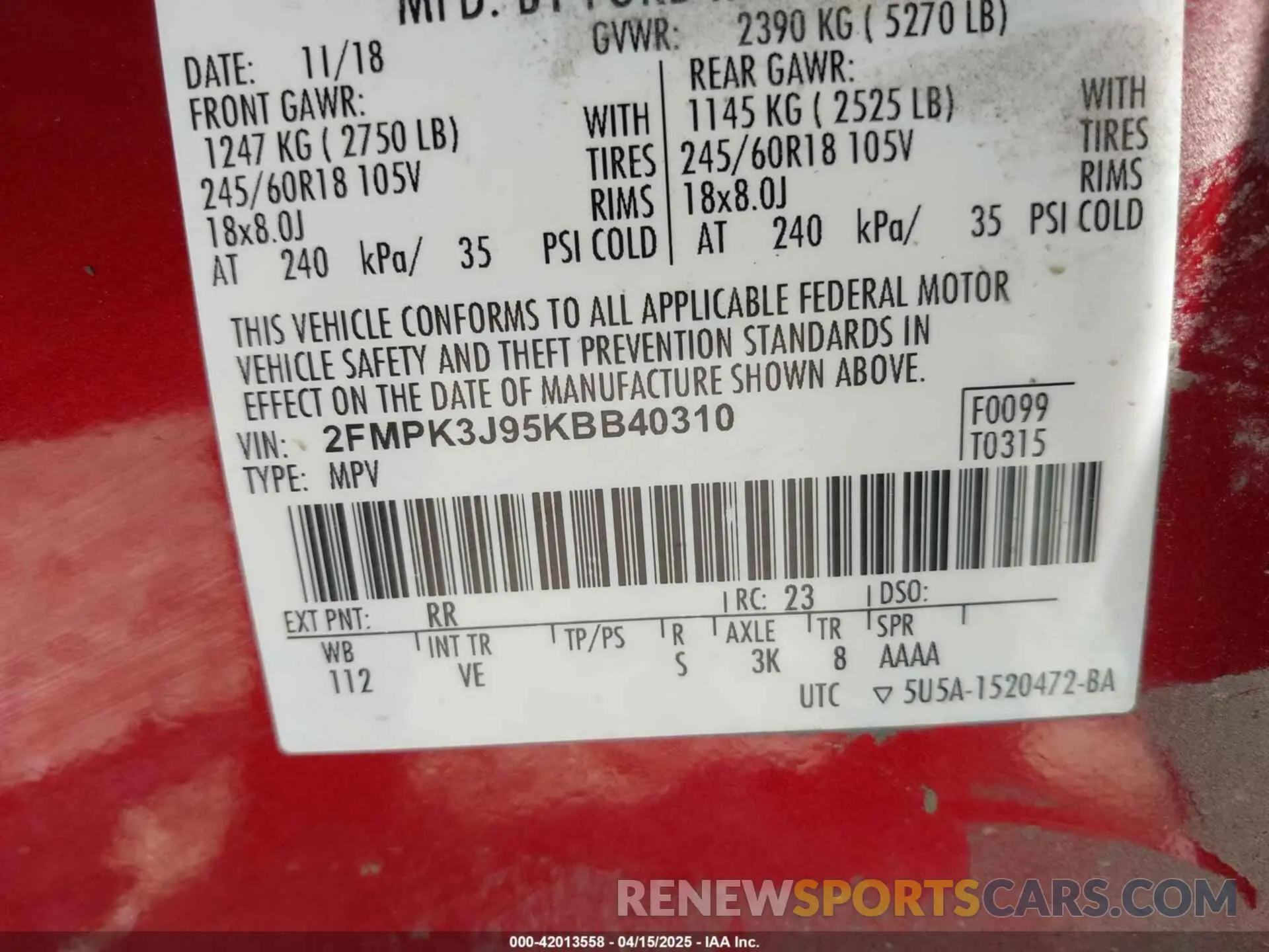 9 Photograph of a damaged car 2FMPK3J95KBB40310 FORD EDGE 2019