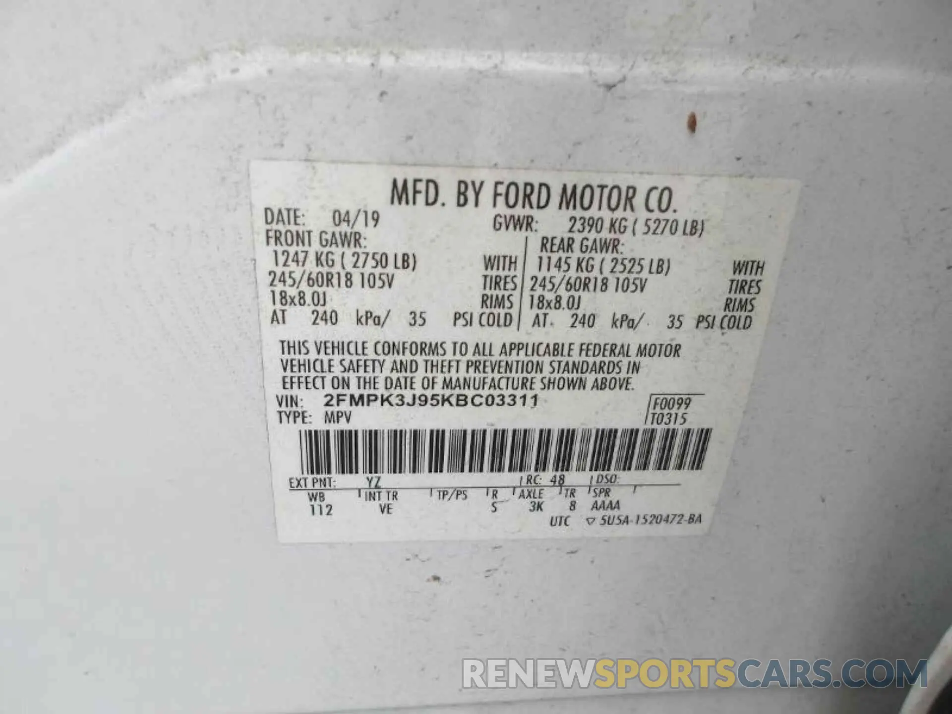 13 Photograph of a damaged car 2FMPK3J95KBC03311 FORD EDGE 2019
