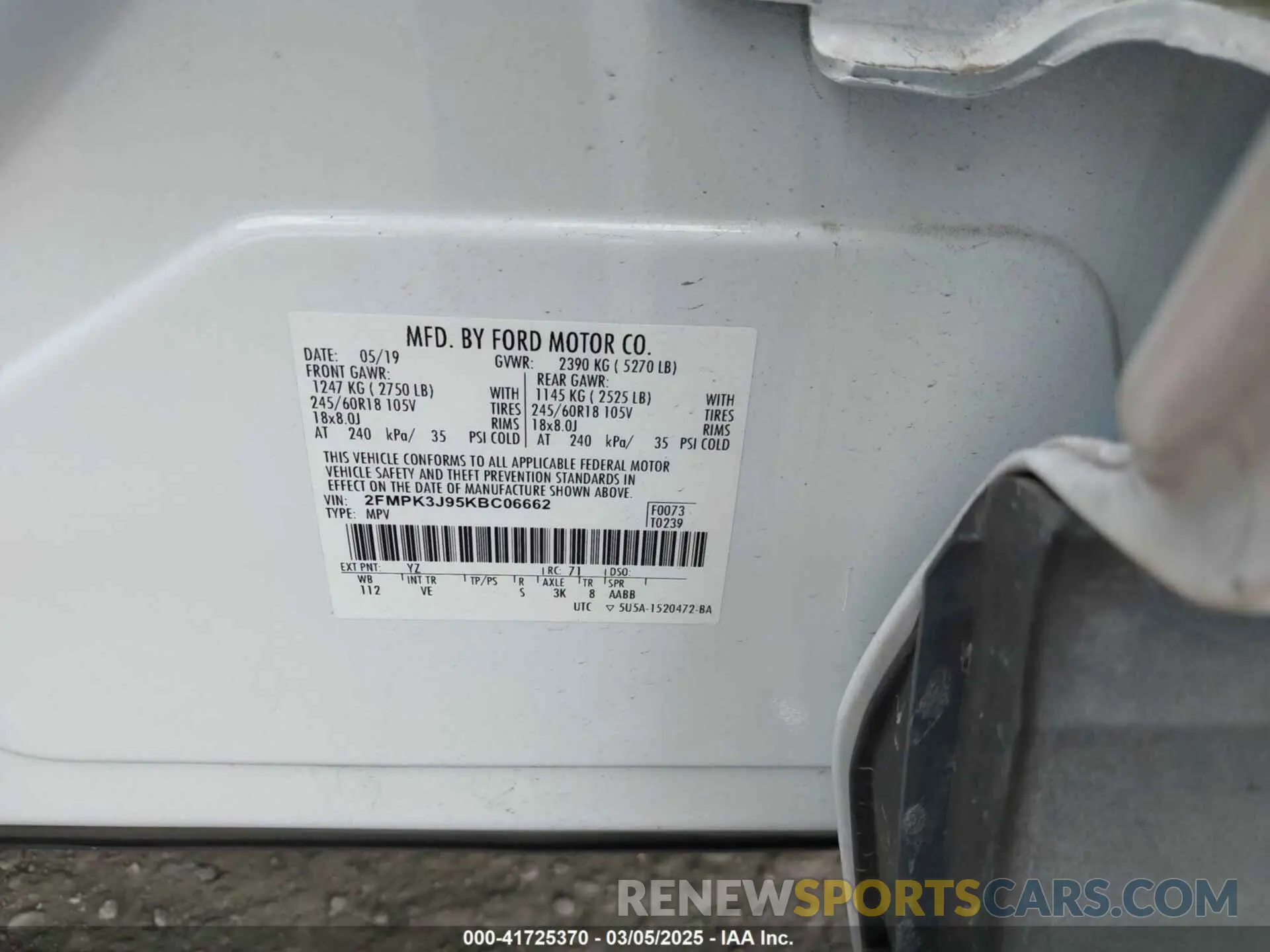 9 Photograph of a damaged car 2FMPK3J95KBC06662 FORD EDGE 2019