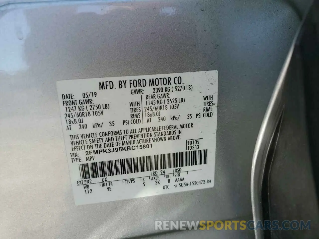 13 Photograph of a damaged car 2FMPK3J95KBC15801 FORD EDGE 2019