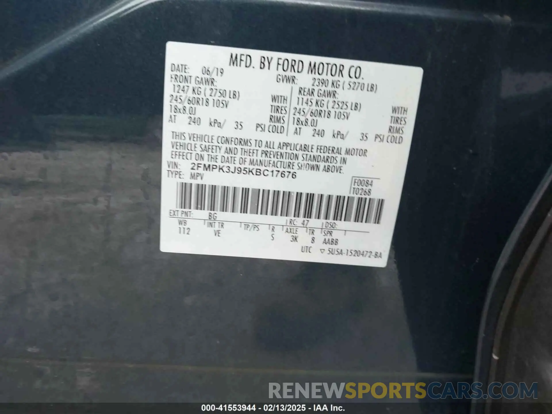 9 Photograph of a damaged car 2FMPK3J95KBC17676 FORD EDGE 2019