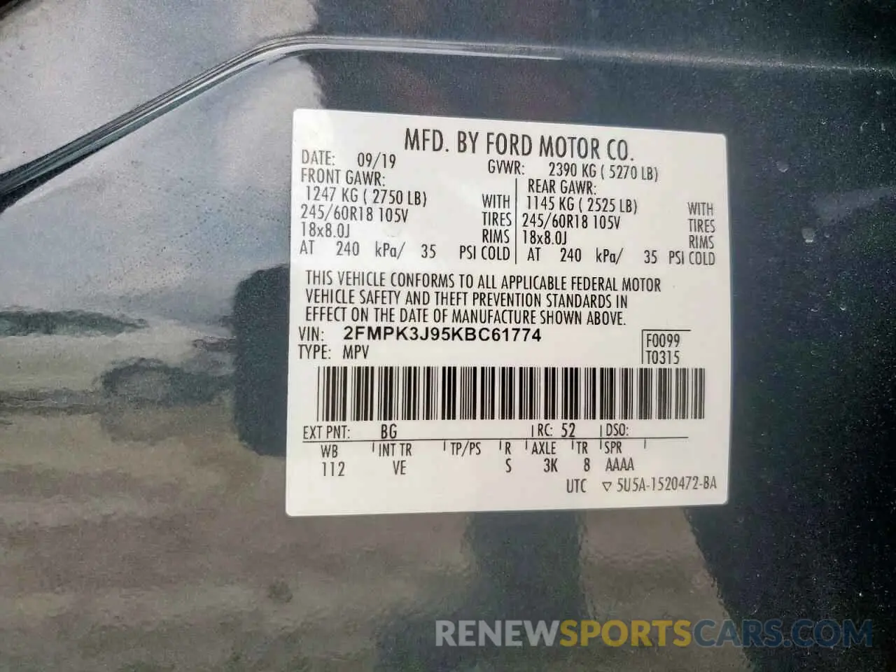 13 Photograph of a damaged car 2FMPK3J95KBC61774 FORD EDGE 2019