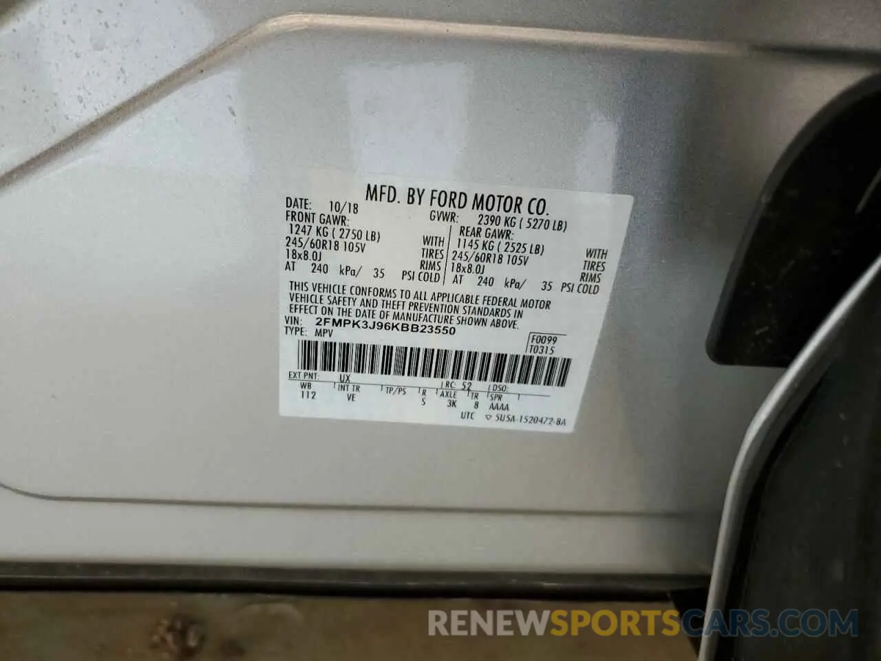13 Photograph of a damaged car 2FMPK3J96KBB23550 FORD EDGE 2019