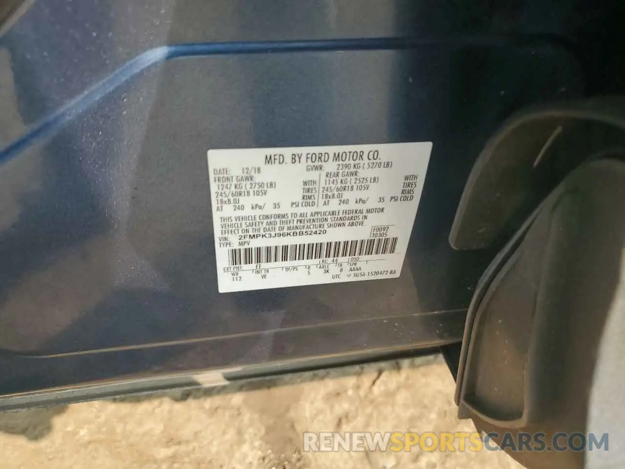 13 Photograph of a damaged car 2FMPK3J96KBB52420 FORD EDGE 2019