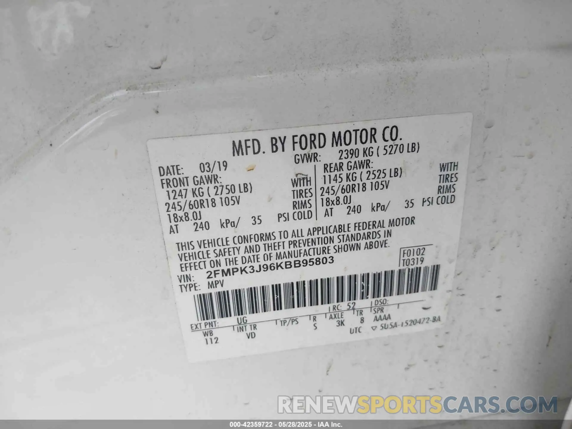 9 Photograph of a damaged car 2FMPK3J96KBB95803 FORD EDGE 2019