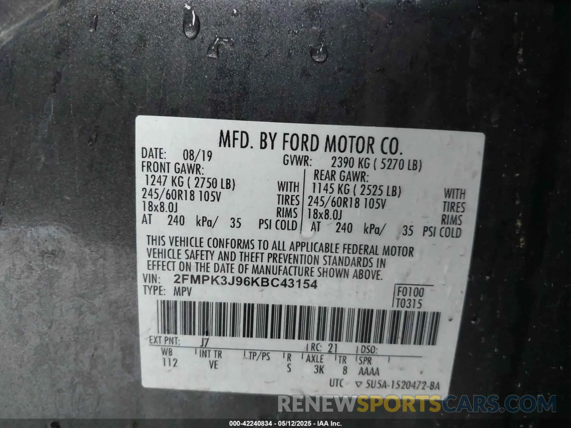9 Photograph of a damaged car 2FMPK3J96KBC43154 FORD EDGE 2019