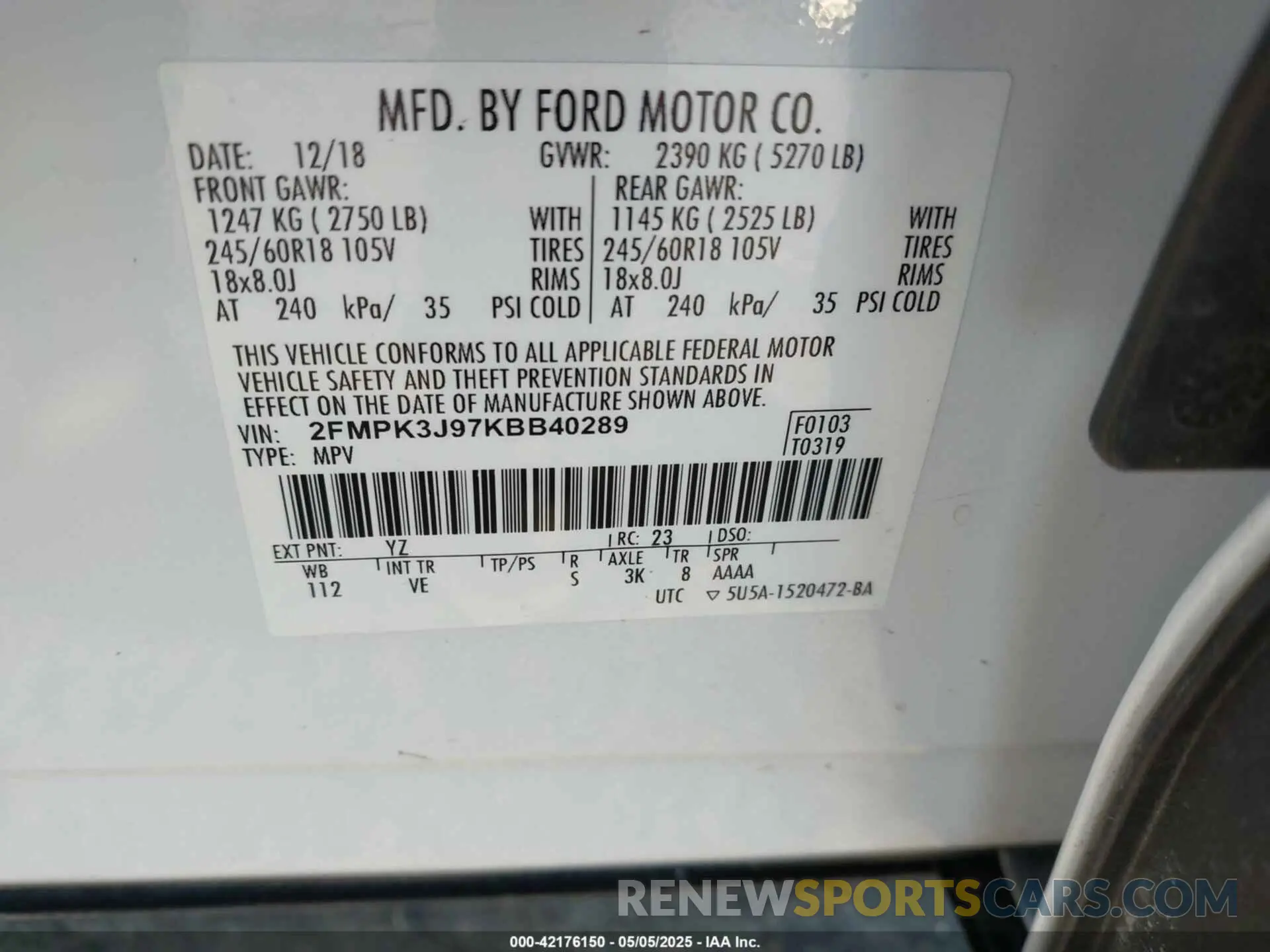 9 Photograph of a damaged car 2FMPK3J97KBB40289 FORD EDGE 2019