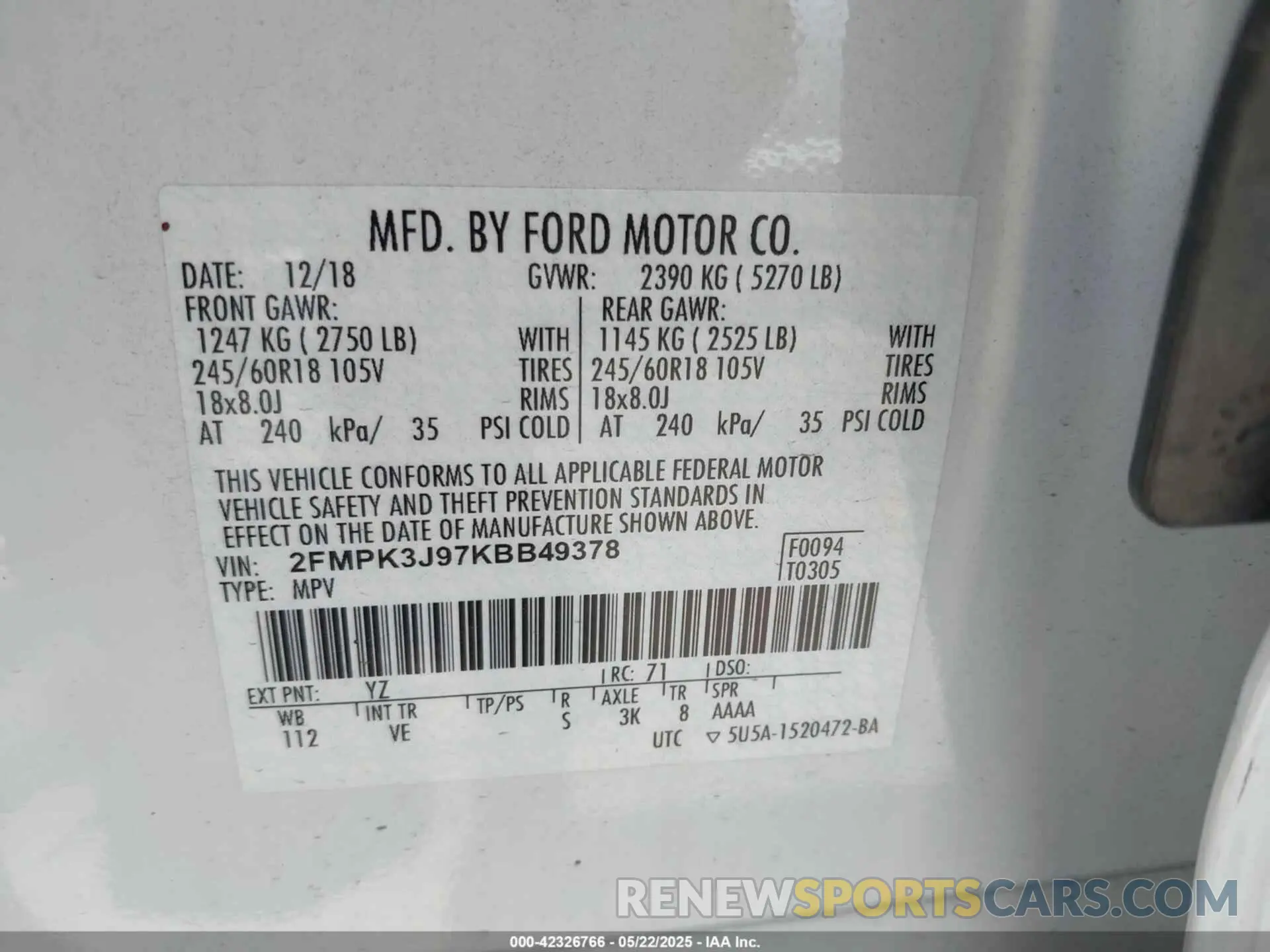 9 Photograph of a damaged car 2FMPK3J97KBB49378 FORD EDGE 2019