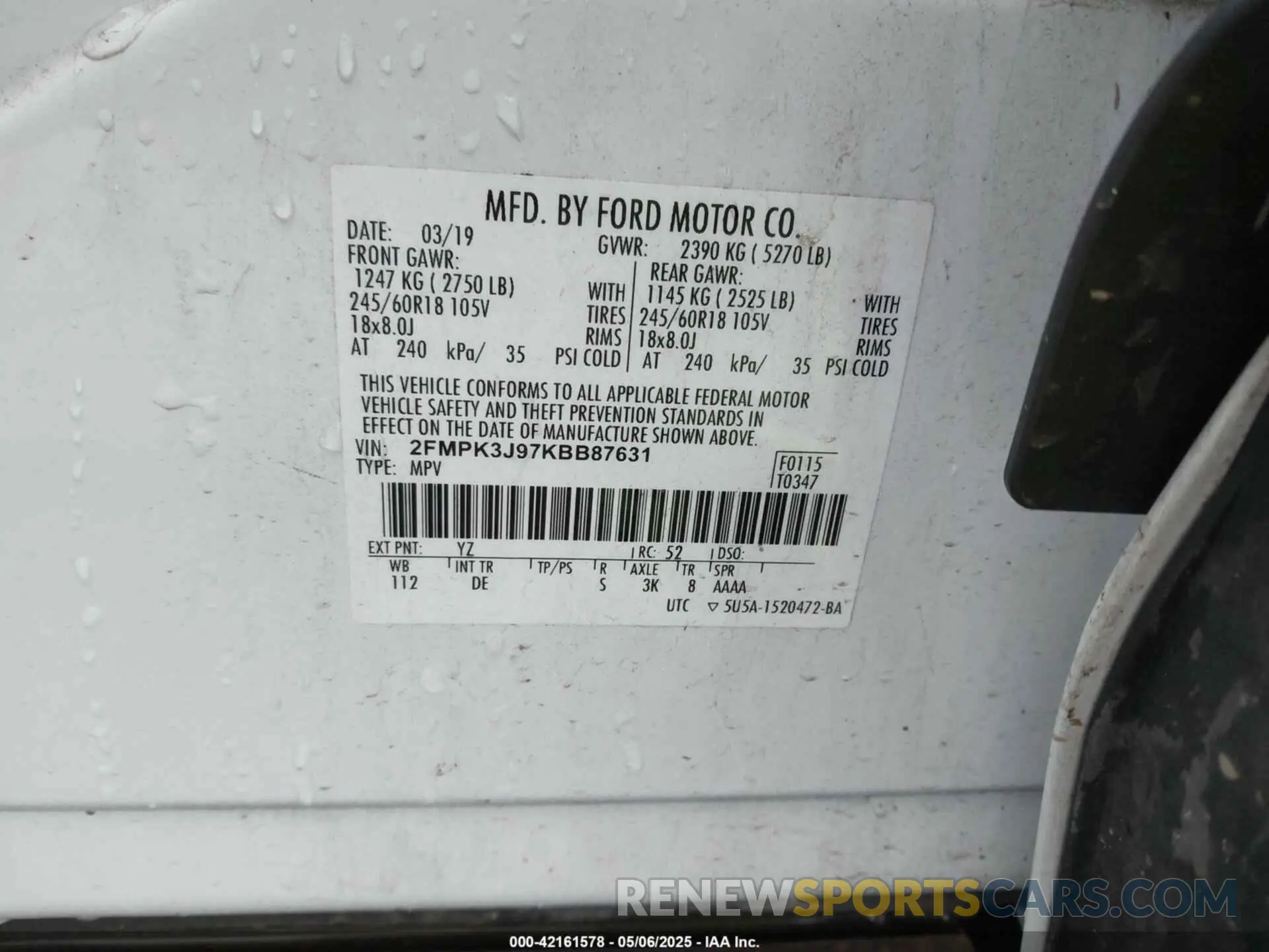9 Photograph of a damaged car 2FMPK3J97KBB87631 FORD EDGE 2019