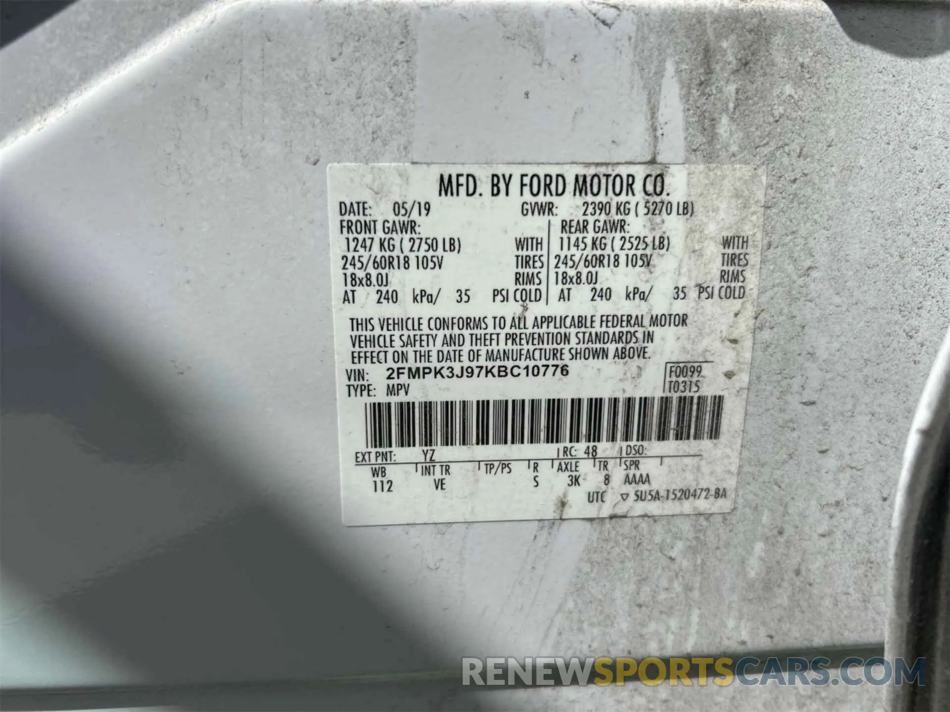8 Photograph of a damaged car 2FMPK3J97KBC10776 FORD EDGE 2019