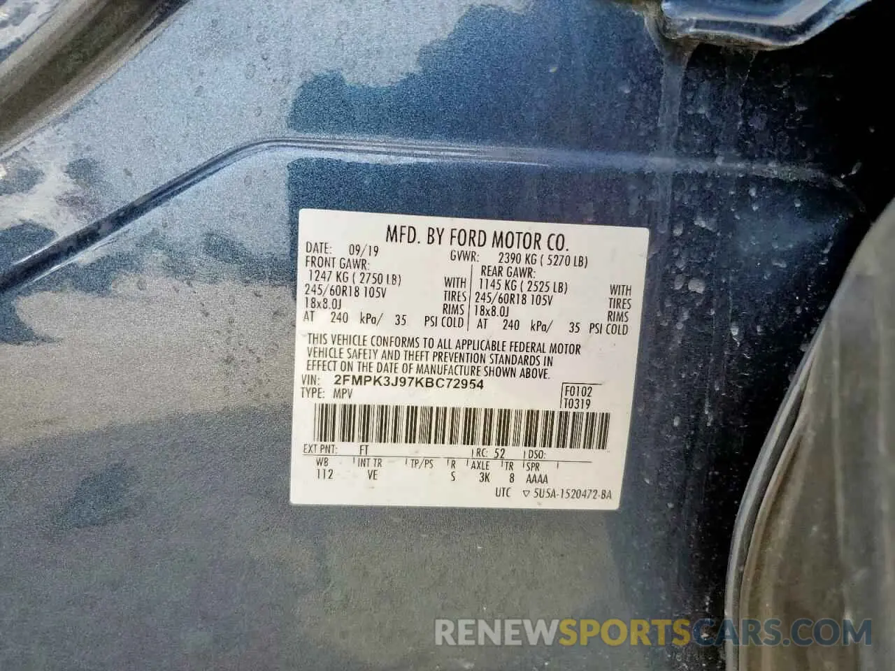 13 Photograph of a damaged car 2FMPK3J97KBC72954 FORD EDGE 2019