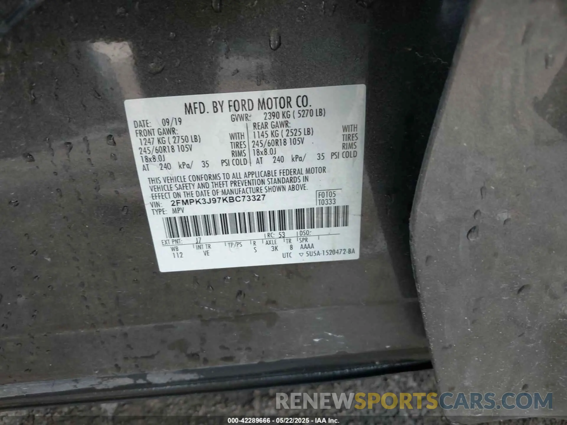 9 Photograph of a damaged car 2FMPK3J97KBC73327 FORD EDGE 2019