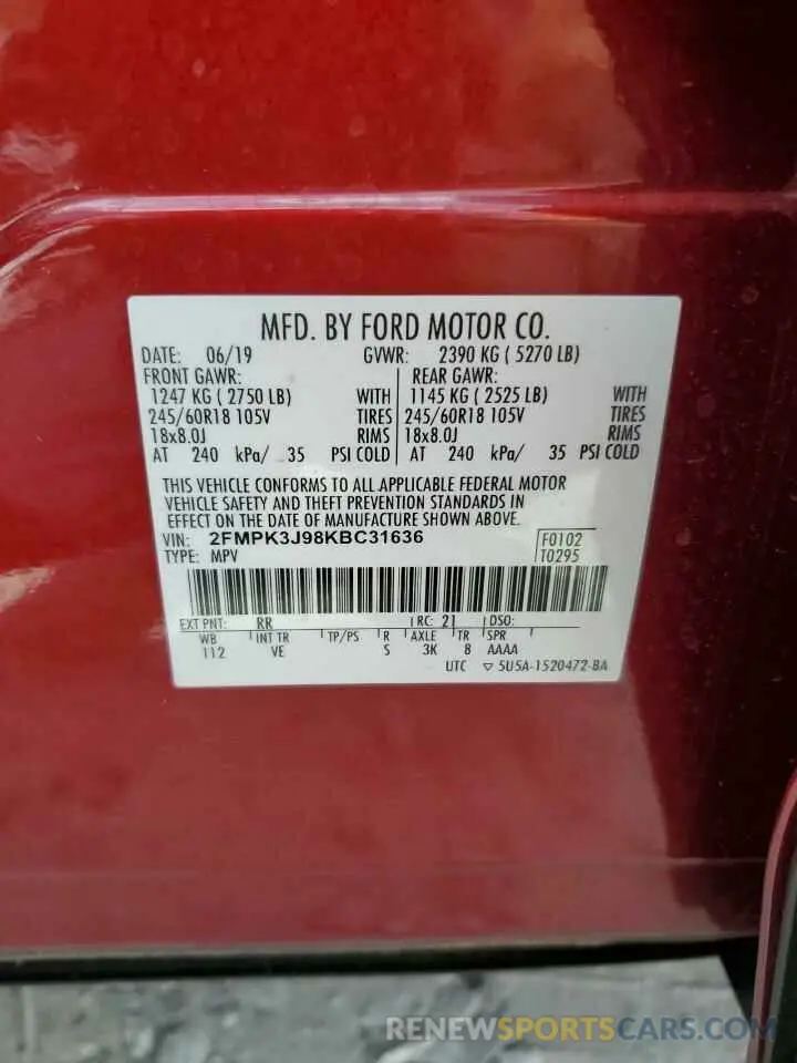 13 Photograph of a damaged car 2FMPK3J98KBC31636 FORD EDGE 2019