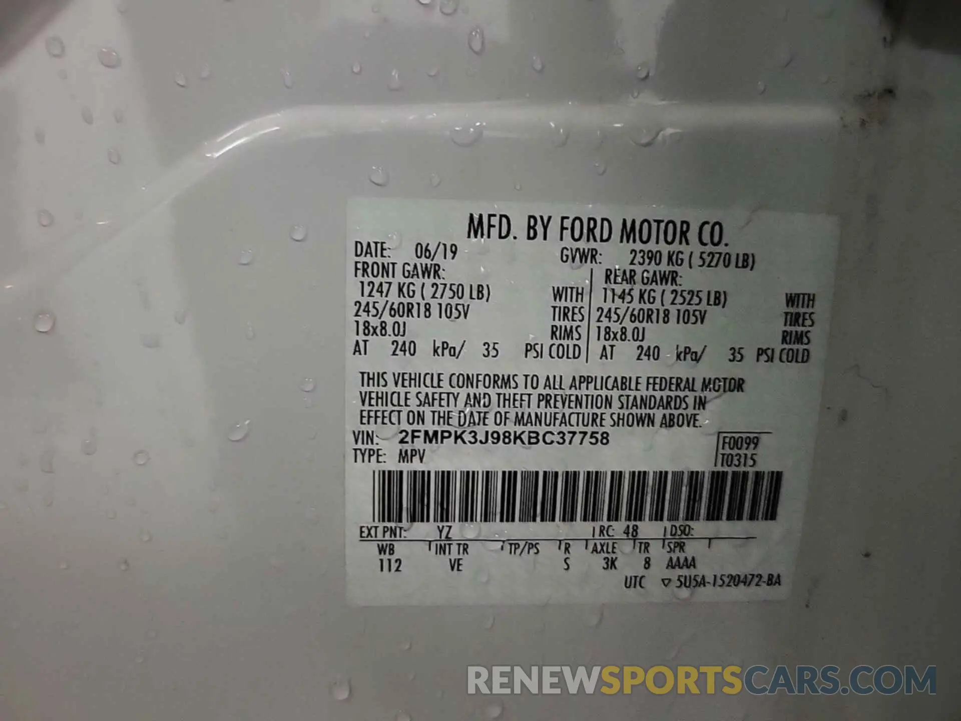 28 Photograph of a damaged car 2FMPK3J98KBC37758 FORD EDGE 2019