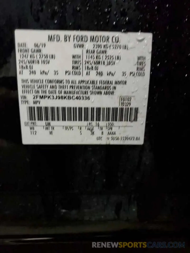 13 Photograph of a damaged car 2FMPK3J98KBC40336 FORD EDGE 2019