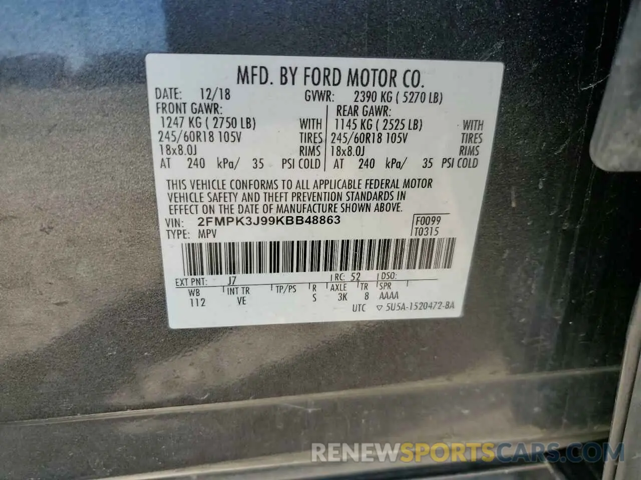 16 Photograph of a damaged car 2FMPK3J99KBB48863 FORD EDGE 2019
