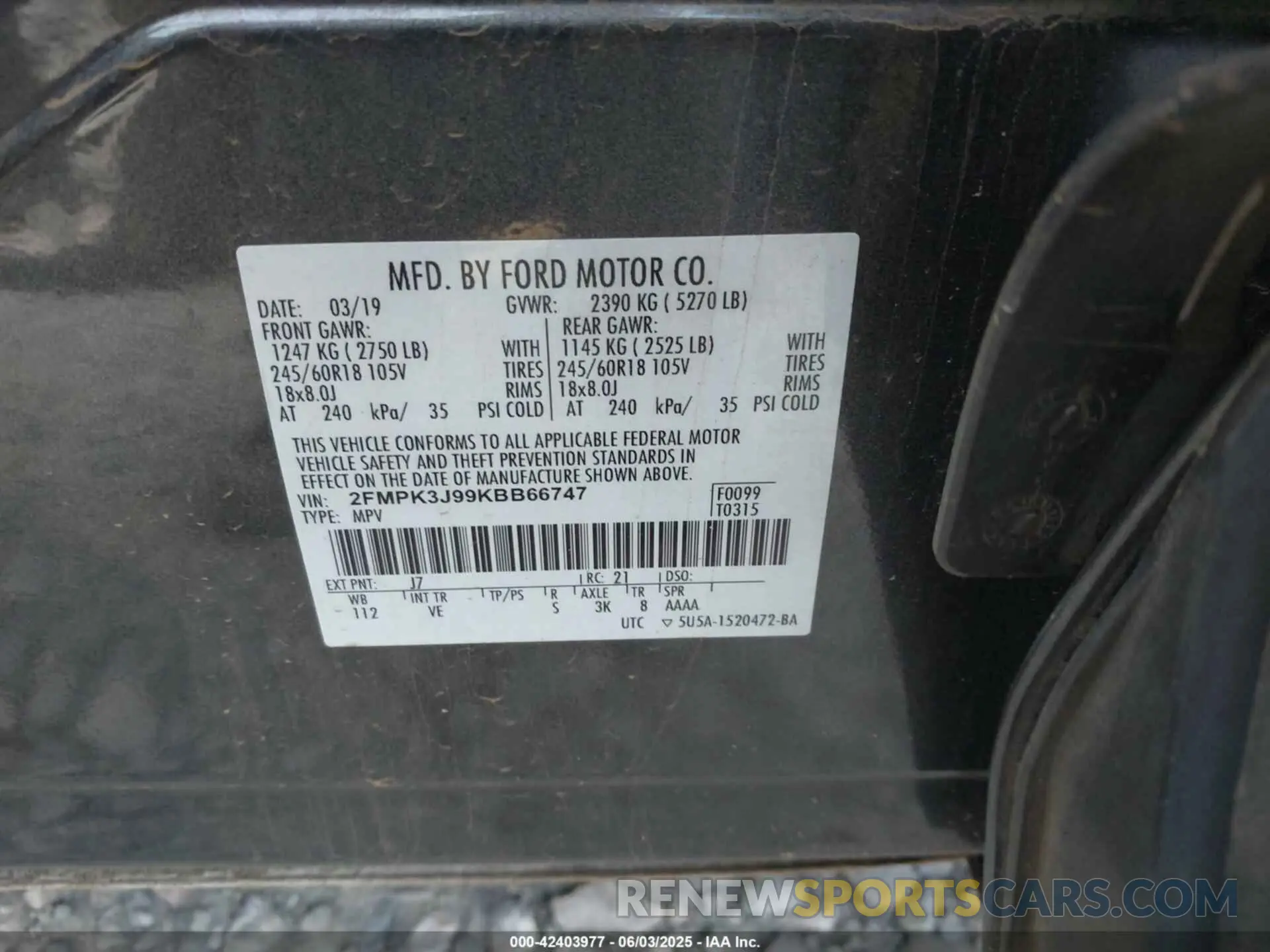 9 Photograph of a damaged car 2FMPK3J99KBB66747 FORD EDGE 2019