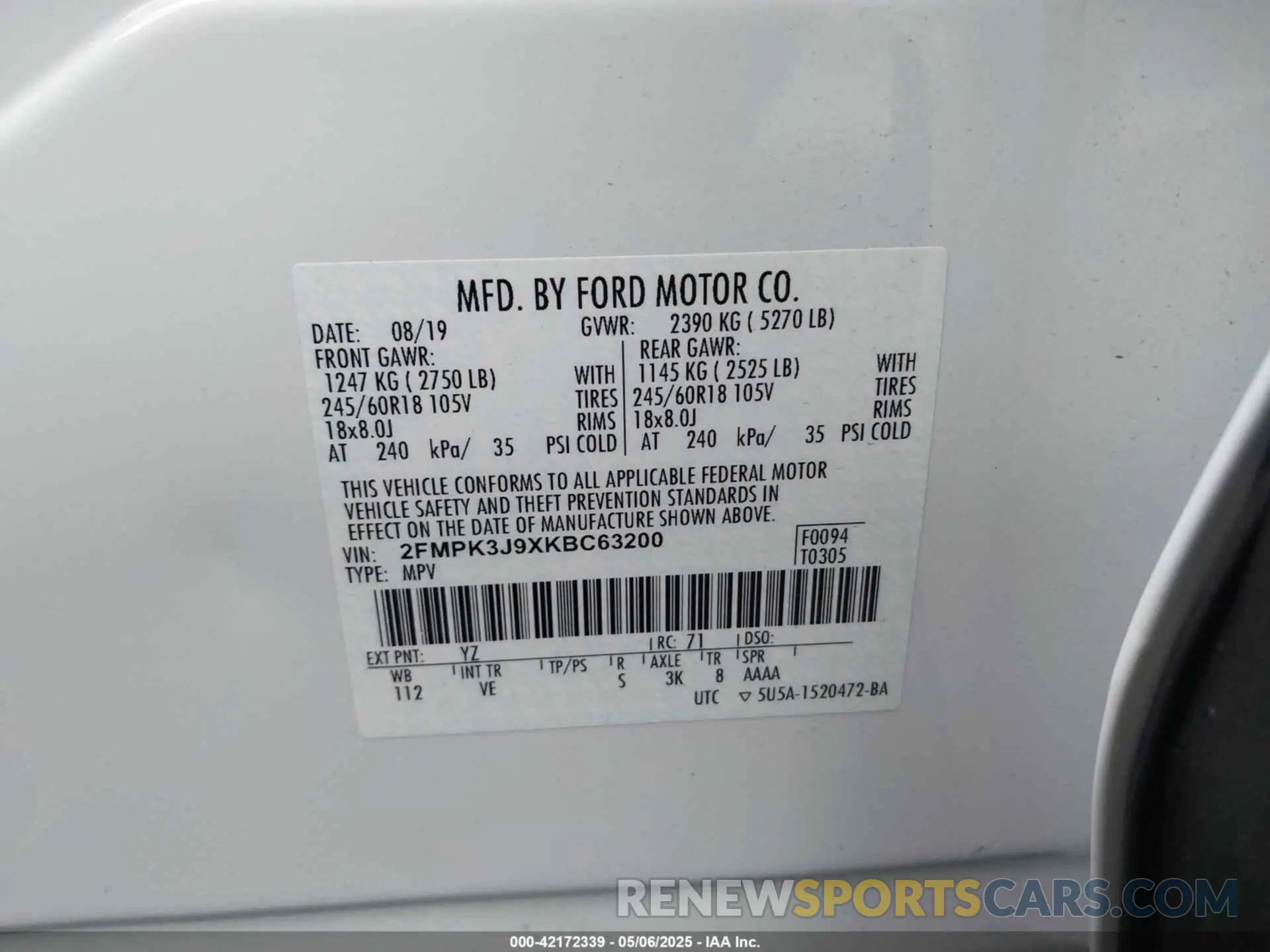 9 Photograph of a damaged car 2FMPK3J9XKBC63200 FORD EDGE 2019