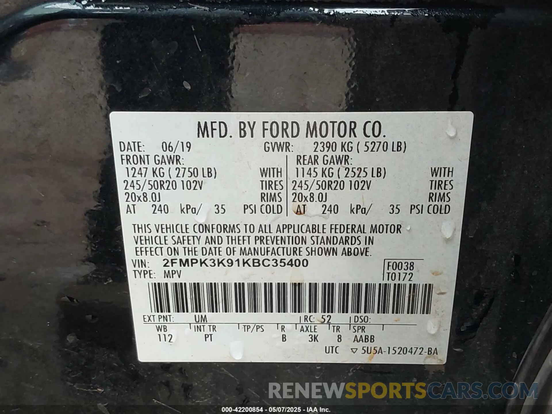 9 Photograph of a damaged car 2FMPK3K91KBC35400 FORD EDGE 2019
