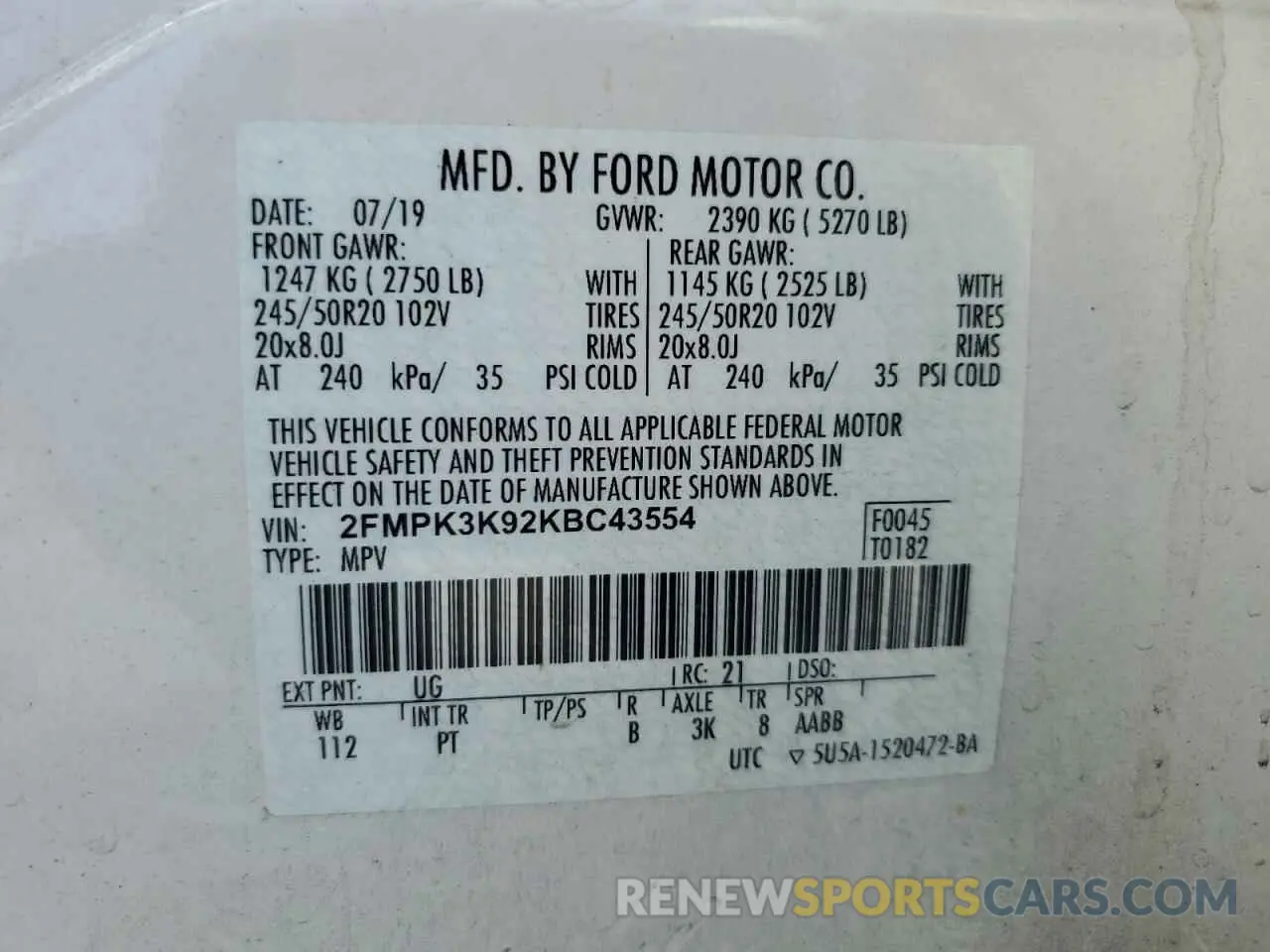 13 Photograph of a damaged car 2FMPK3K92KBC43554 FORD EDGE 2019