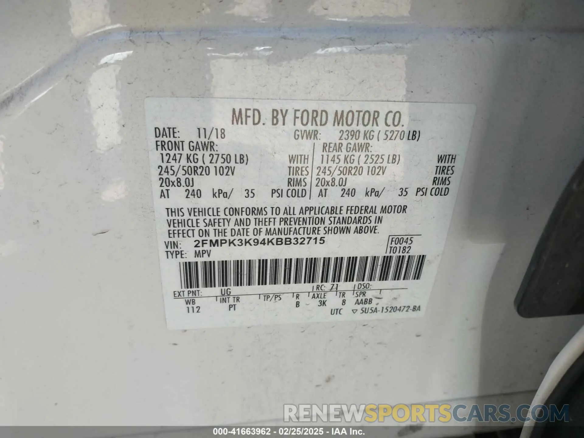 9 Photograph of a damaged car 2FMPK3K94KBB32715 FORD EDGE 2019
