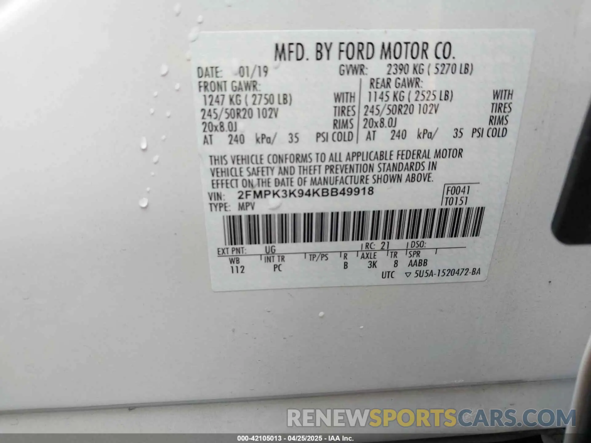 9 Photograph of a damaged car 2FMPK3K94KBB49918 FORD EDGE 2019