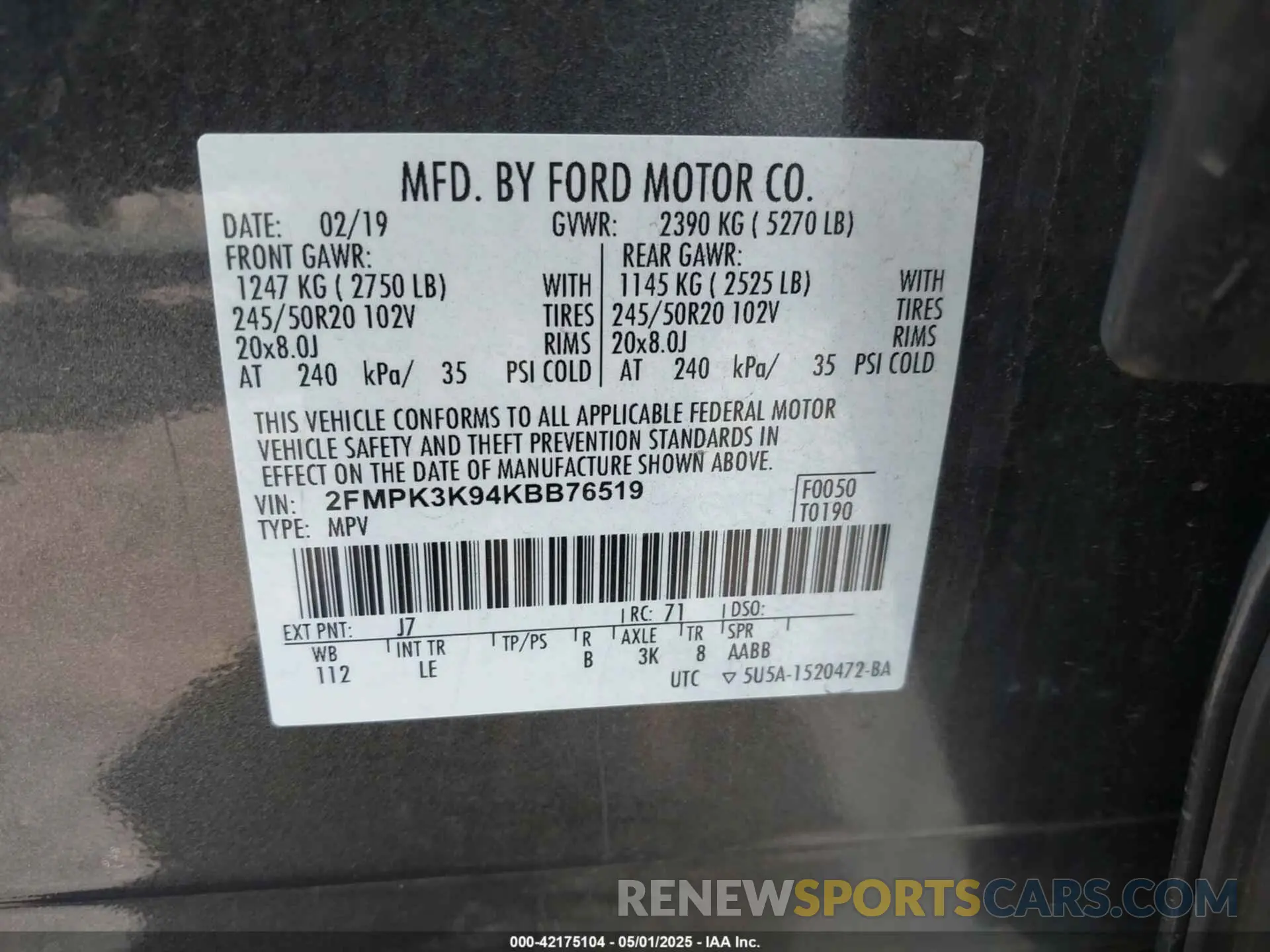 9 Photograph of a damaged car 2FMPK3K94KBB76519 FORD EDGE 2019