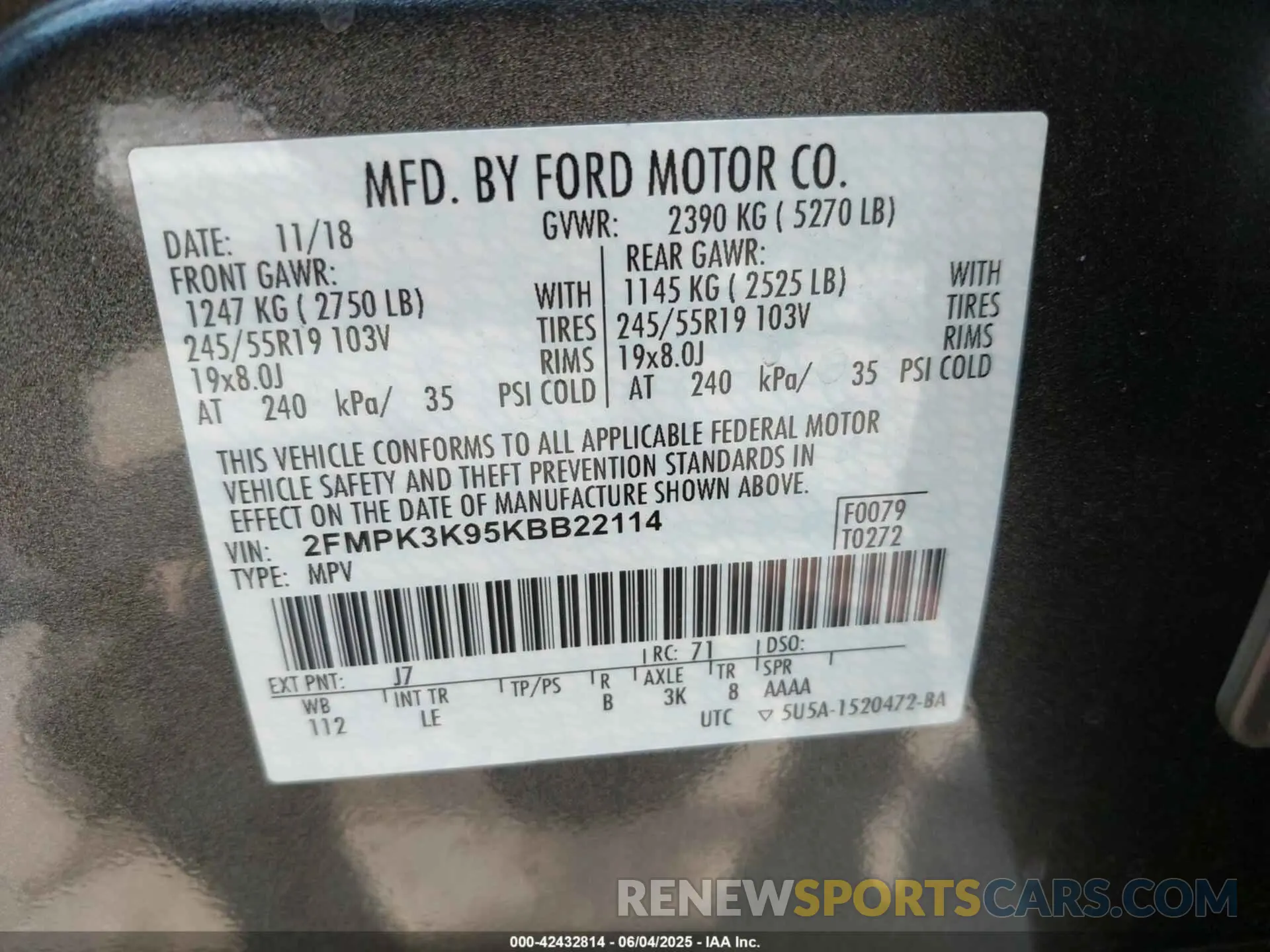 9 Photograph of a damaged car 2FMPK3K95KBB22114 FORD EDGE 2019
