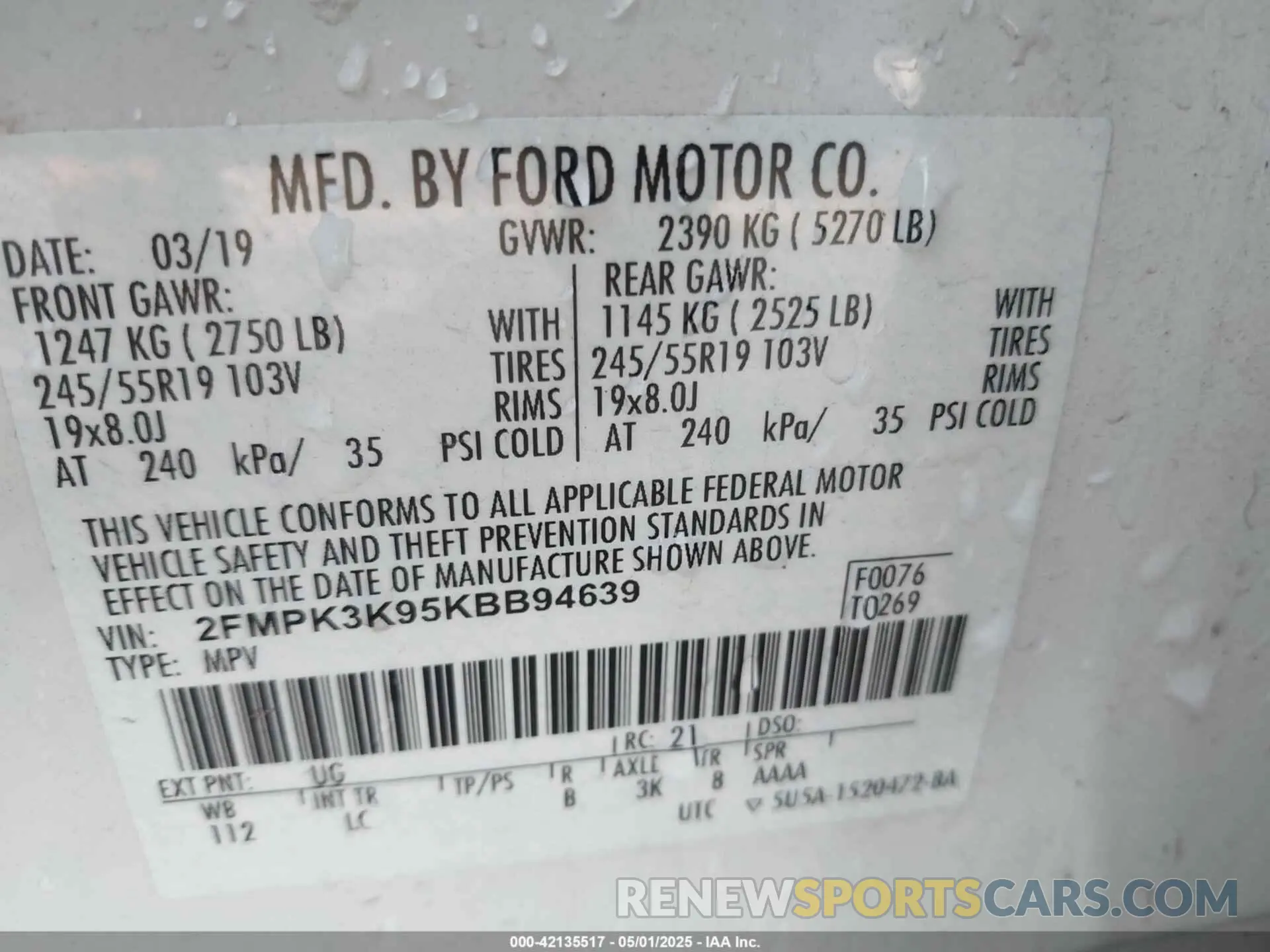 9 Photograph of a damaged car 2FMPK3K95KBB94639 FORD EDGE 2019