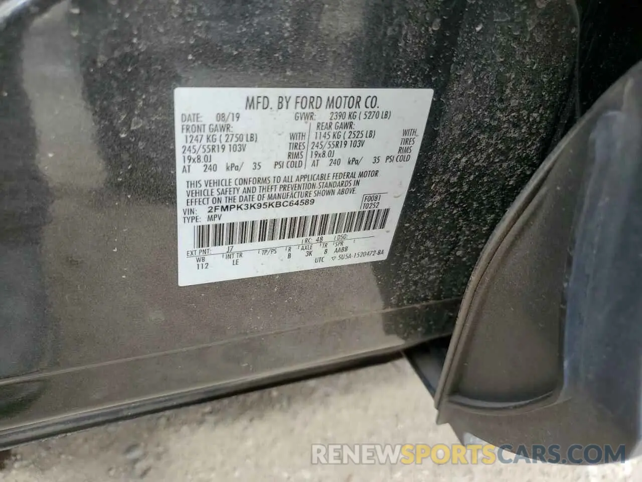 13 Photograph of a damaged car 2FMPK3K95KBC64589 FORD EDGE 2019