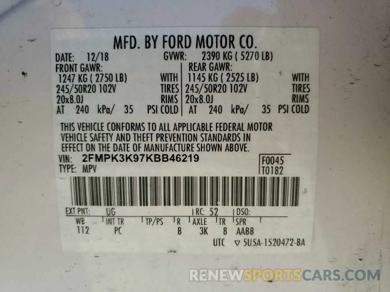 14 Photograph of a damaged car 2FMPK3K97KBB46219 FORD EDGE 2019