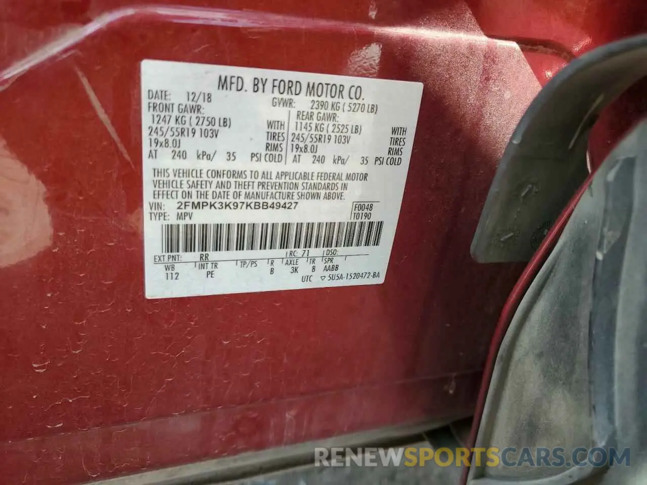 13 Photograph of a damaged car 2FMPK3K97KBB49427 FORD EDGE 2019