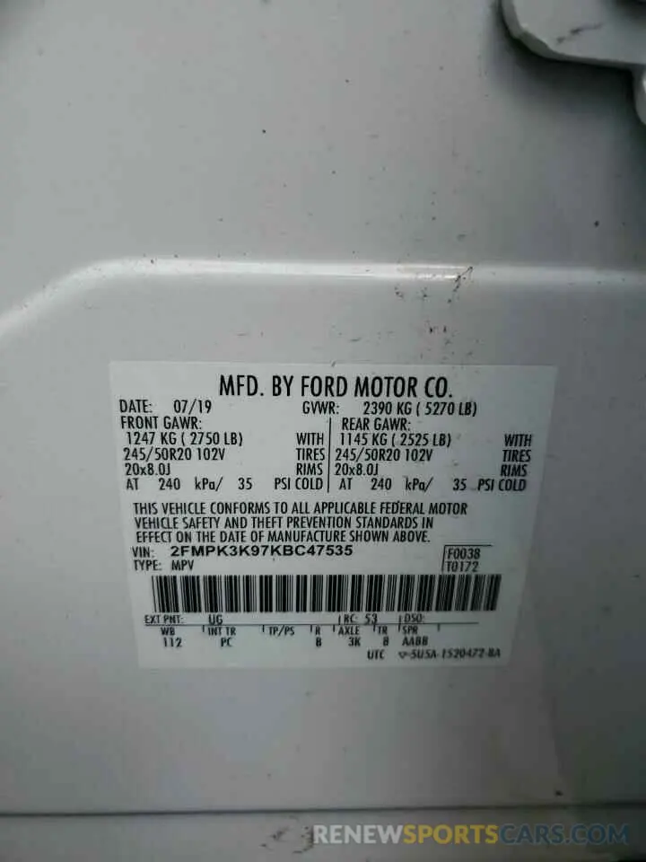 13 Photograph of a damaged car 2FMPK3K97KBC47535 FORD EDGE 2019