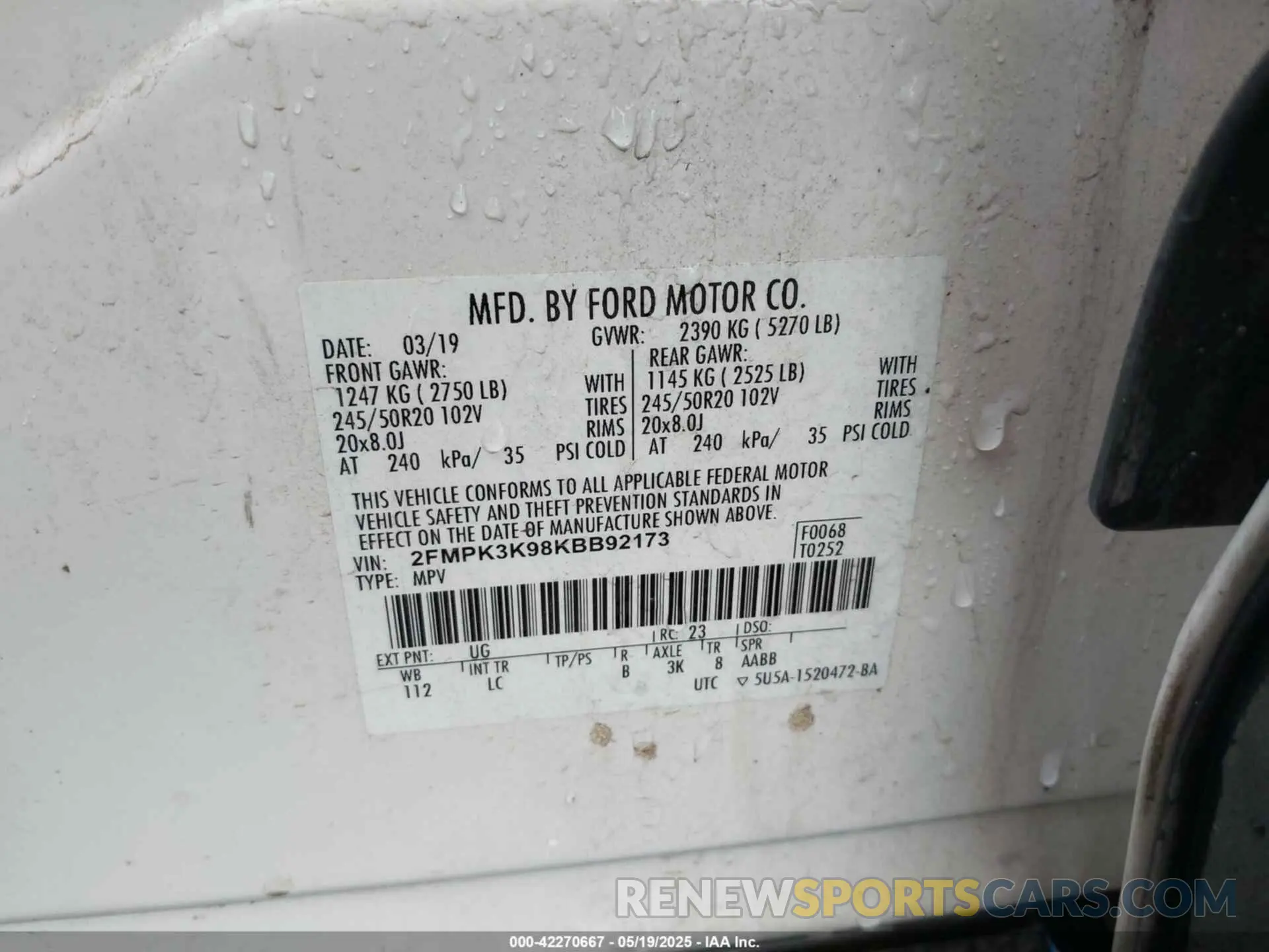 9 Photograph of a damaged car 2FMPK3K98KBB92173 FORD EDGE 2019
