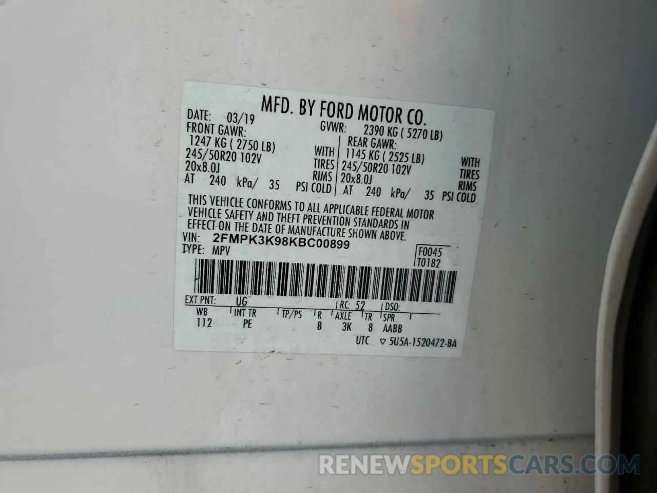 15 Photograph of a damaged car 2FMPK3K98KBC00899 FORD EDGE 2019