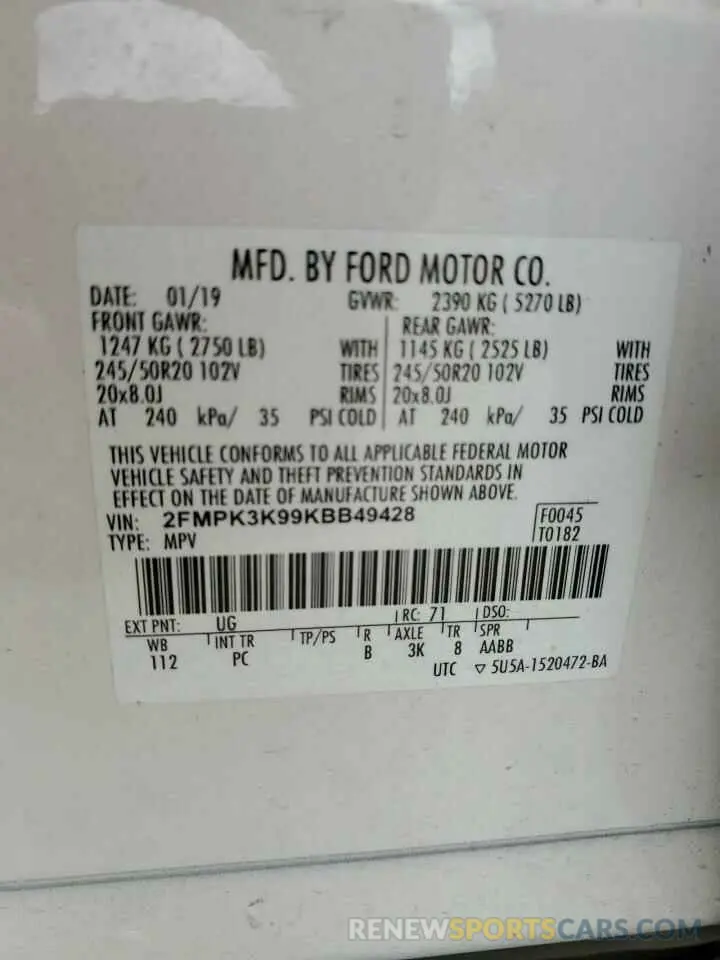 14 Photograph of a damaged car 2FMPK3K99KBB49428 FORD EDGE 2019