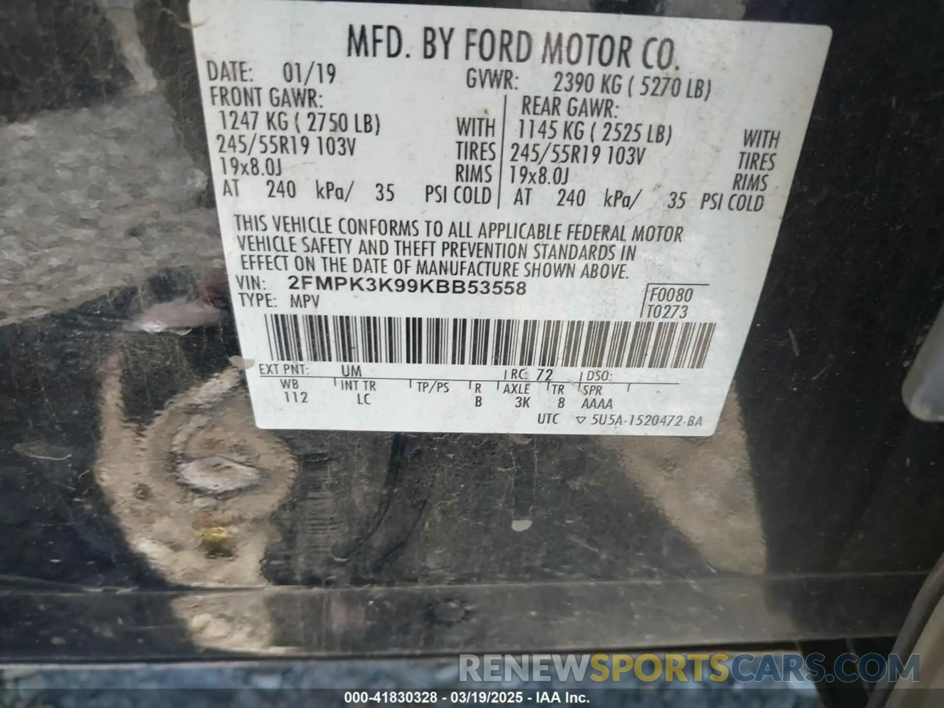 9 Photograph of a damaged car 2FMPK3K99KBB53558 FORD EDGE 2019