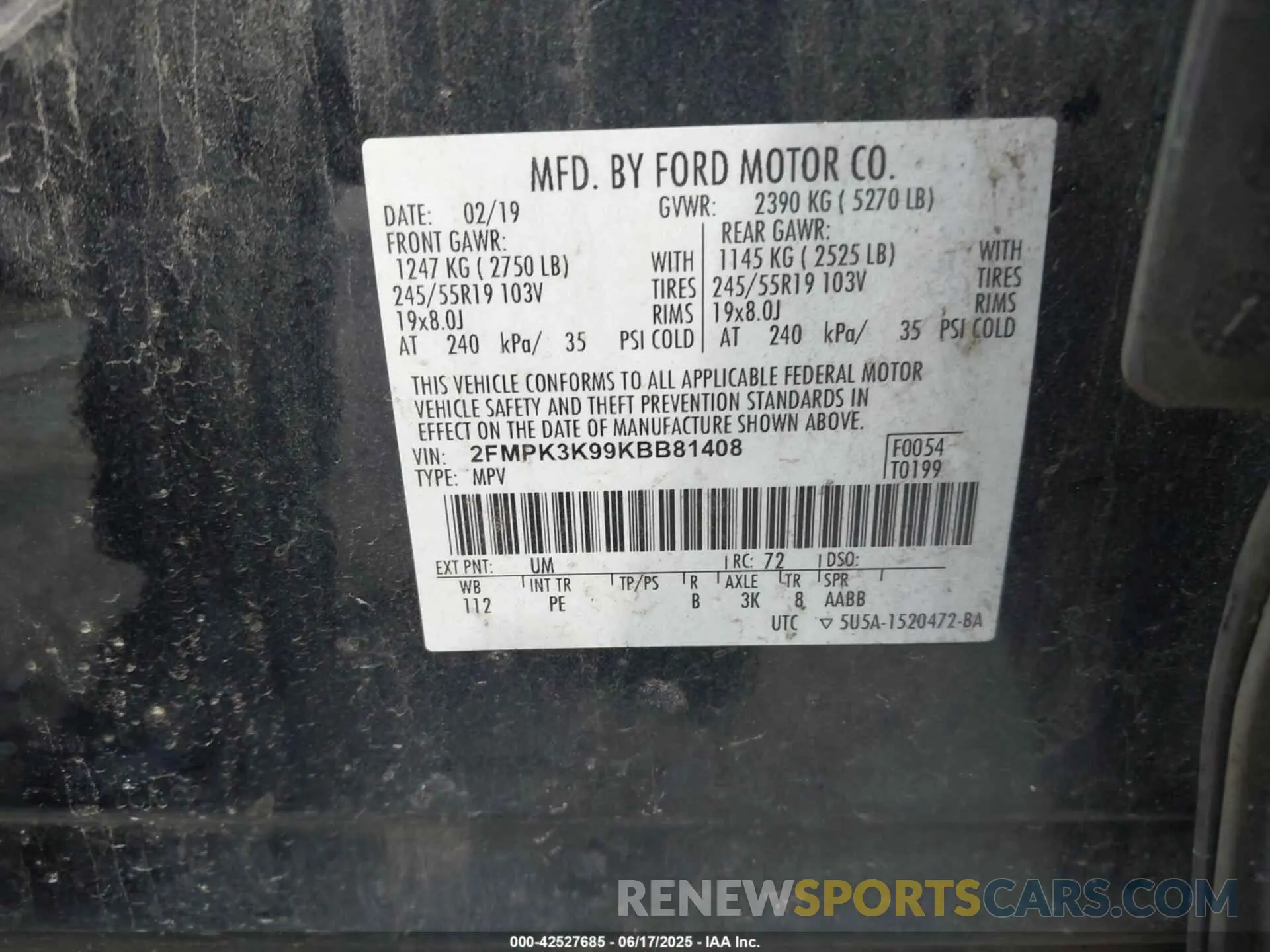 9 Photograph of a damaged car 2FMPK3K99KBB81408 FORD EDGE 2019