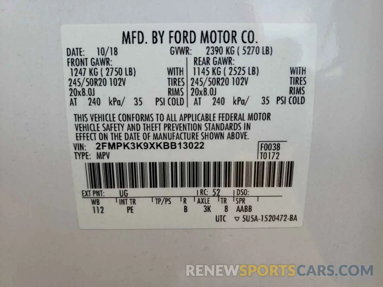 14 Photograph of a damaged car 2FMPK3K9XKBB13022 FORD EDGE 2019