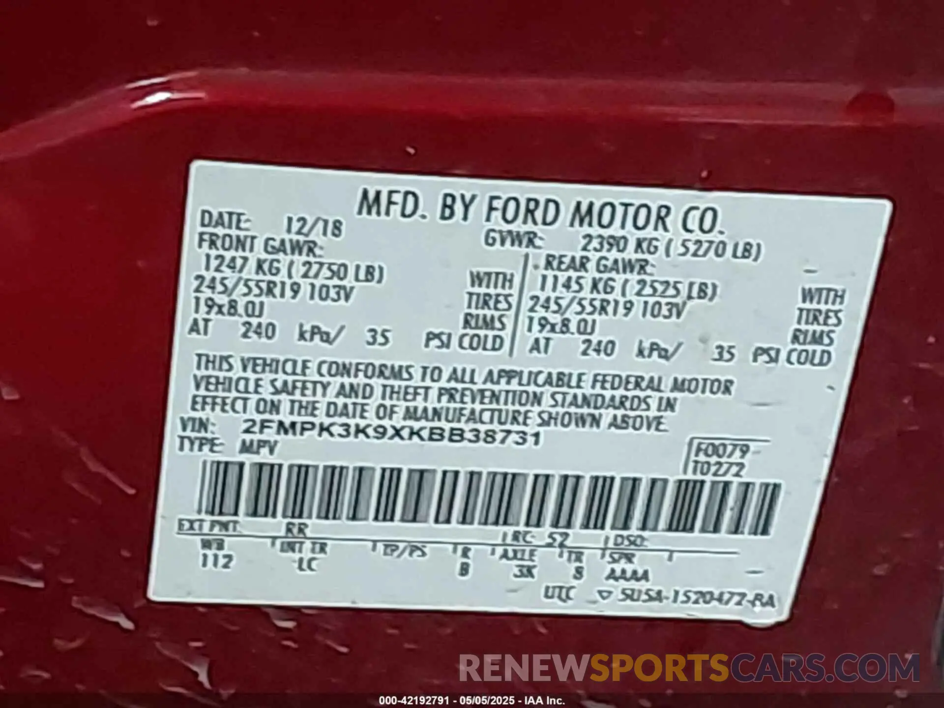 9 Photograph of a damaged car 2FMPK3K9XKBB38731 FORD EDGE 2019