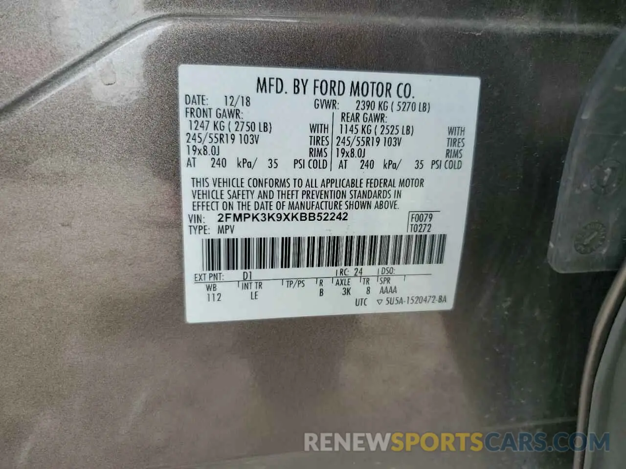 13 Photograph of a damaged car 2FMPK3K9XKBB52242 FORD EDGE 2019