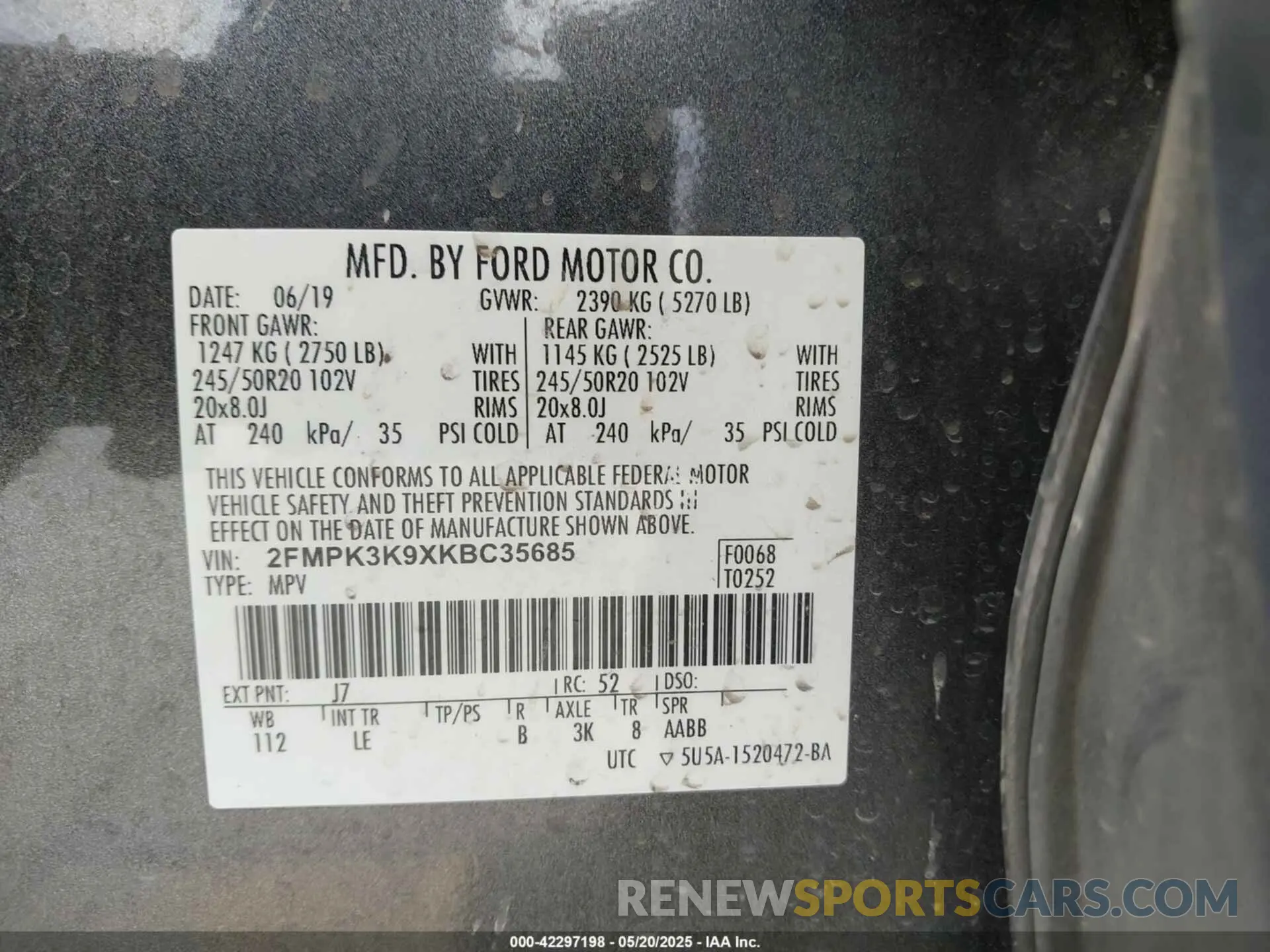9 Photograph of a damaged car 2FMPK3K9XKBC35685 FORD EDGE 2019