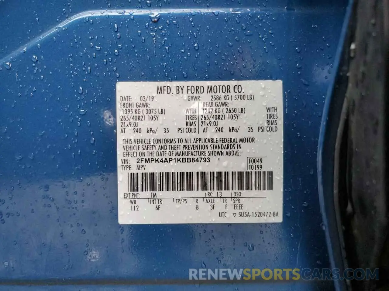 13 Photograph of a damaged car 2FMPK4AP1KBB84793 FORD EDGE 2019