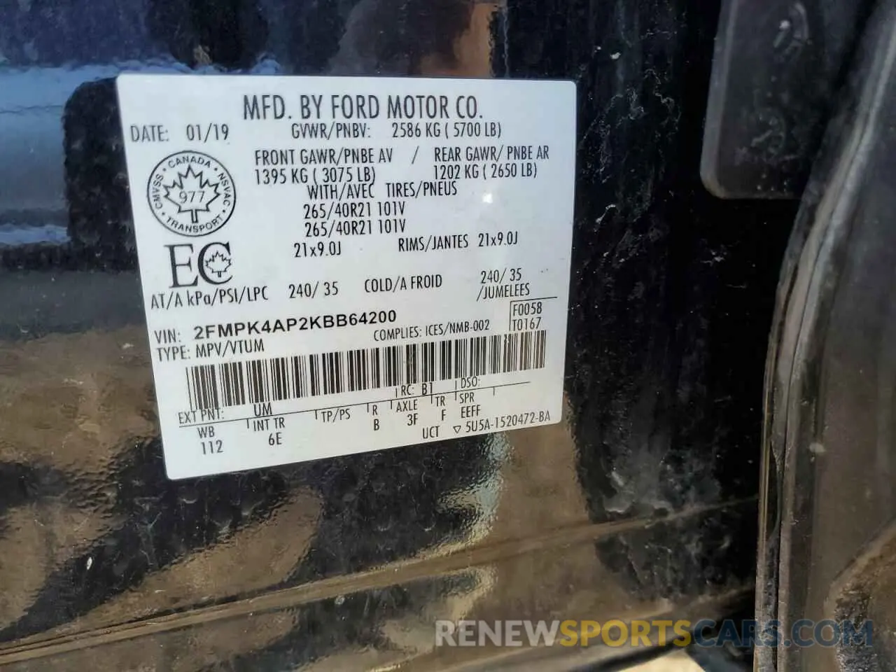 14 Photograph of a damaged car 2FMPK4AP2KBB64200 FORD EDGE 2019