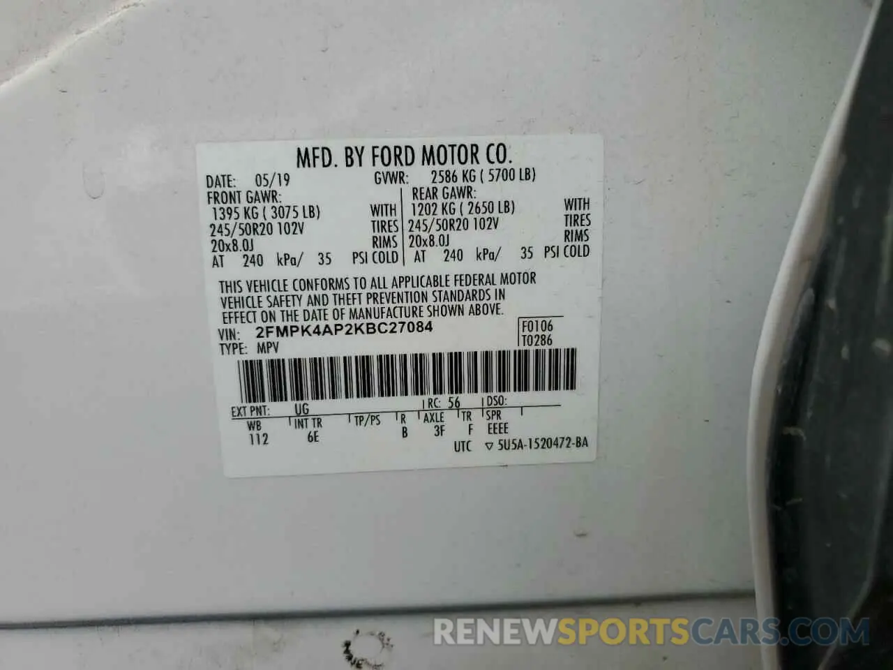 13 Photograph of a damaged car 2FMPK4AP2KBC27084 FORD EDGE 2019