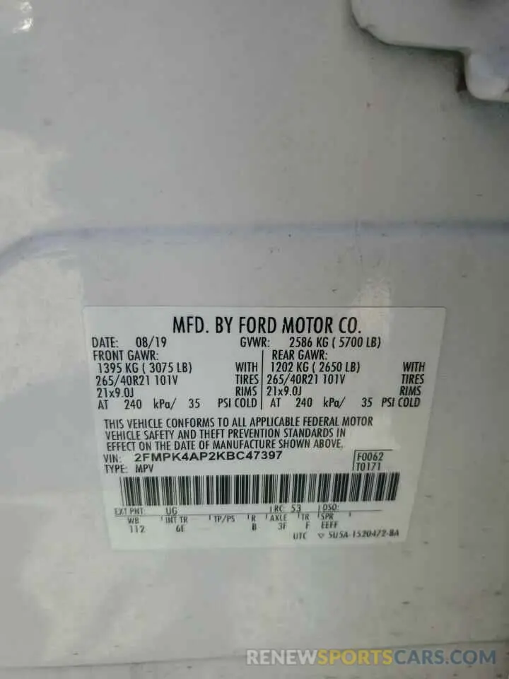13 Photograph of a damaged car 2FMPK4AP2KBC47397 FORD EDGE 2019