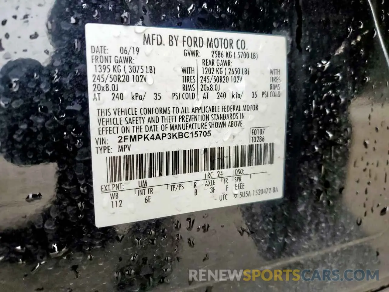 13 Photograph of a damaged car 2FMPK4AP3KBC15705 FORD EDGE 2019