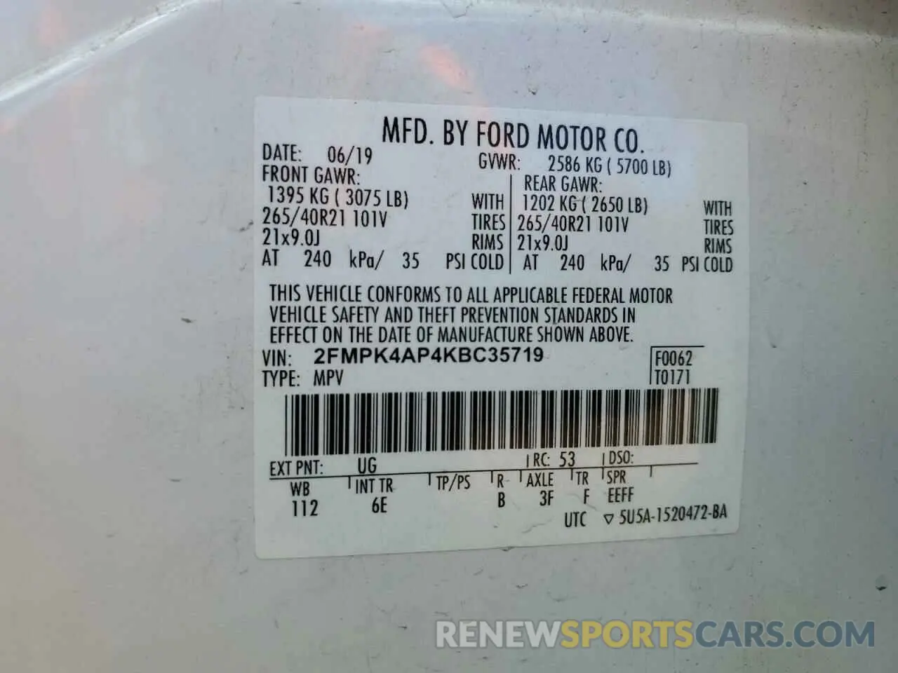 13 Photograph of a damaged car 2FMPK4AP4KBC35719 FORD EDGE 2019